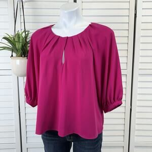 Amanda Uprichard NY Pink Blouse Top‎ Keyhole Cutout Pleated Puff Sleeve Size S